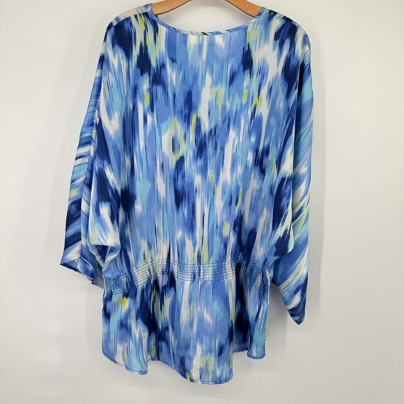 Chico's 2 Size large Blue V-Neck Tunic Top elastic waist satin womens - Picture 9 of 9